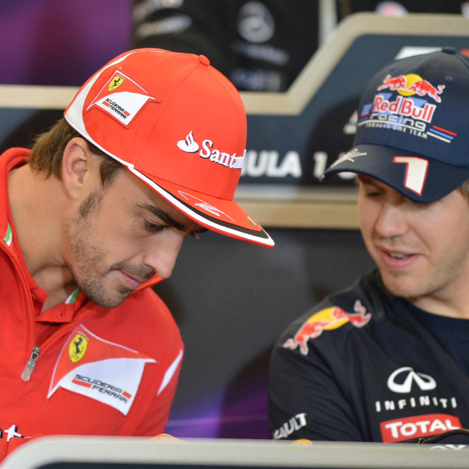 15.11.2012 - Press Conference: Fernando Alonso (ESP) Scuderia Ferrari F2012 and Sebastian Vettel (GE
