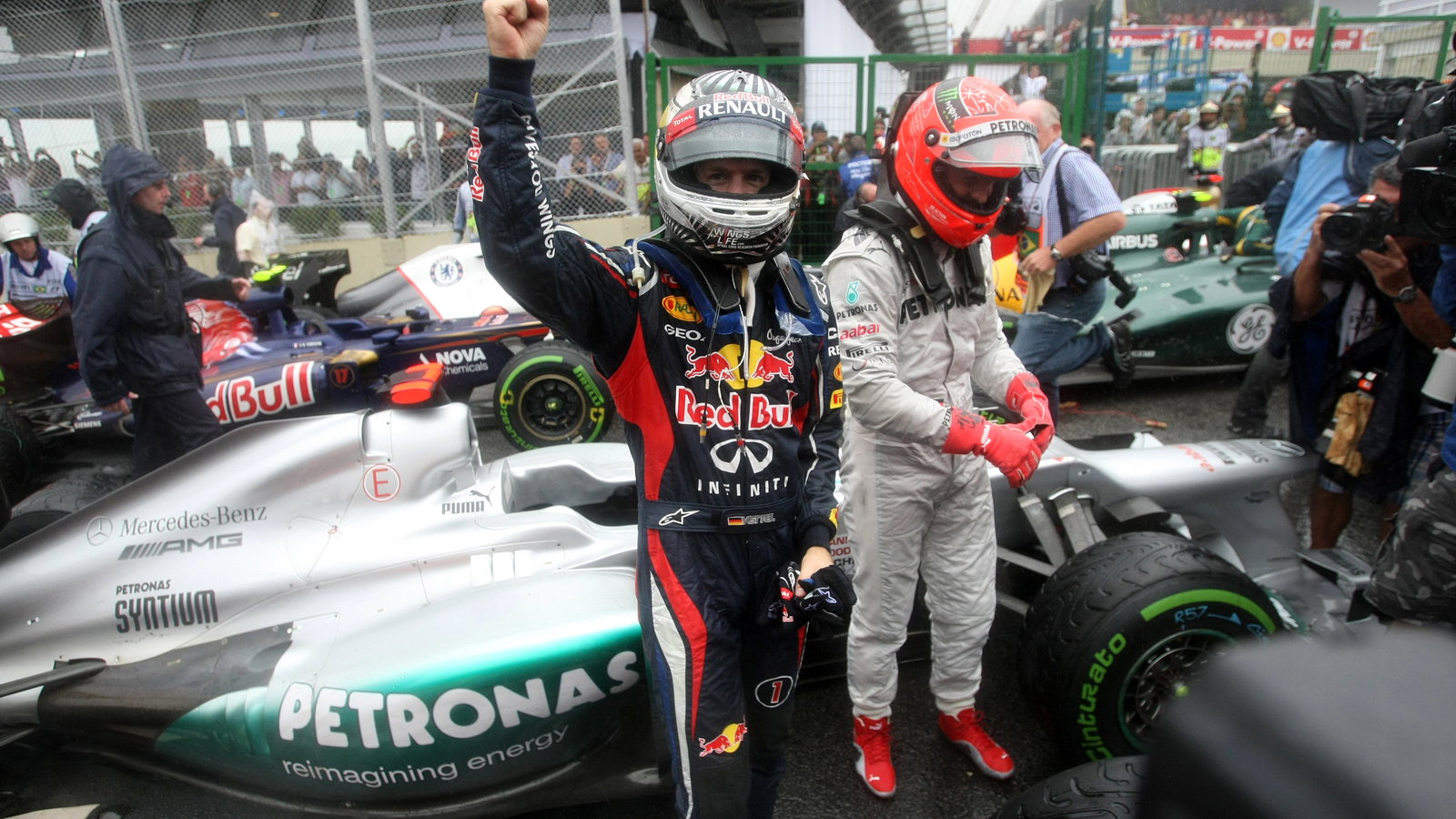25.11.2012- Race, Sebastian Vettel (GER) Red Bull Racing RB8, world champion 2012 with Michael Schum