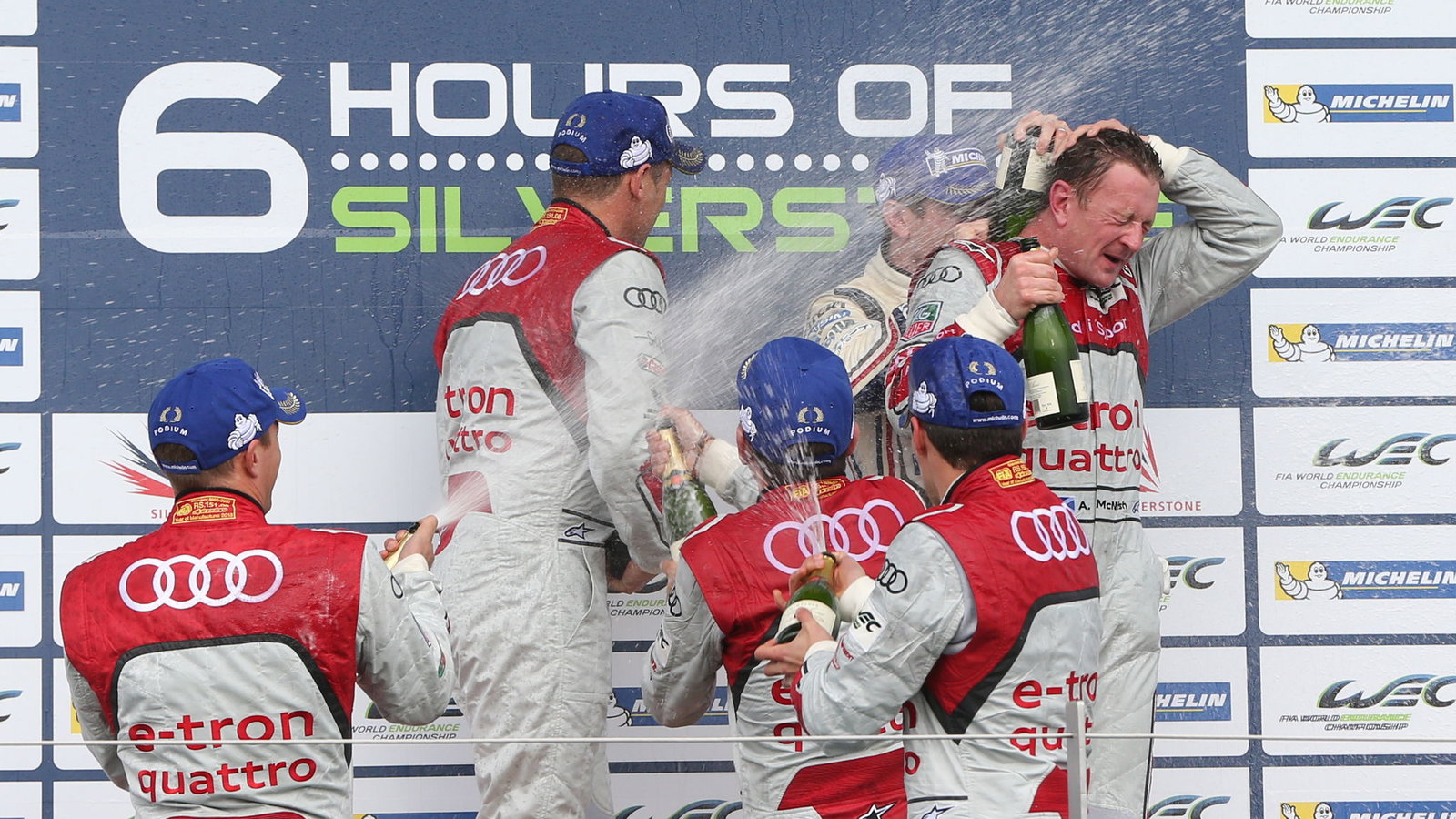 P1 Podium - Tom Kristensen / Loic Duval / Allan McNish Audi R18 e-tron quattro wins