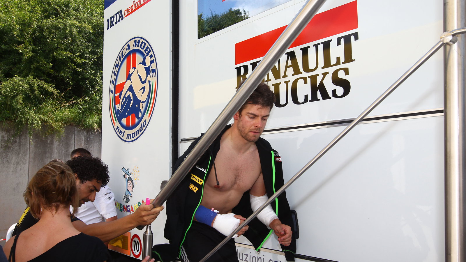 Crutchlow entering Clinica Mobile, German MotoGP 2013