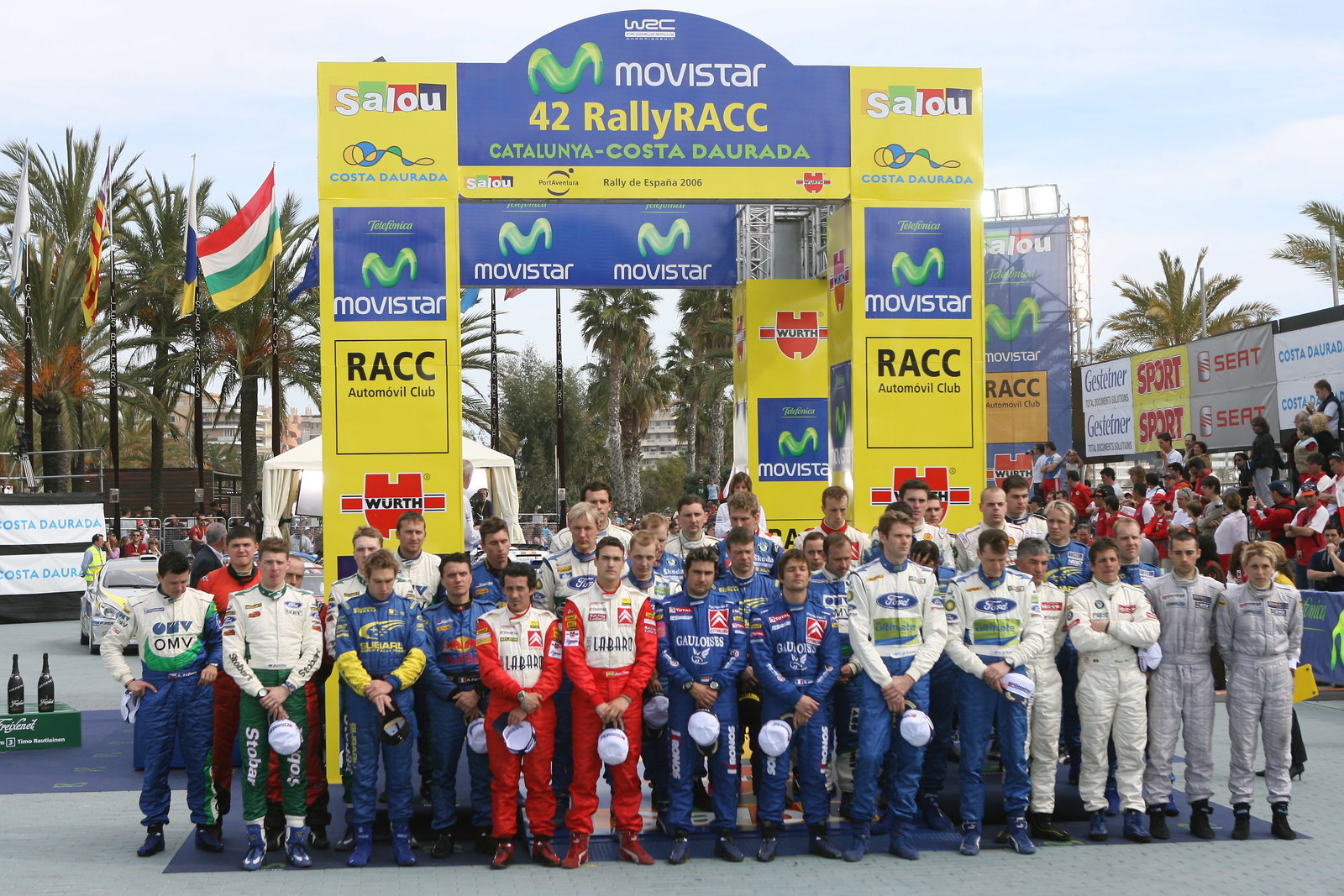 WRC crews pay their respects to Jorg Bastuck, who was killed on the first leg of the Rally Catalunya