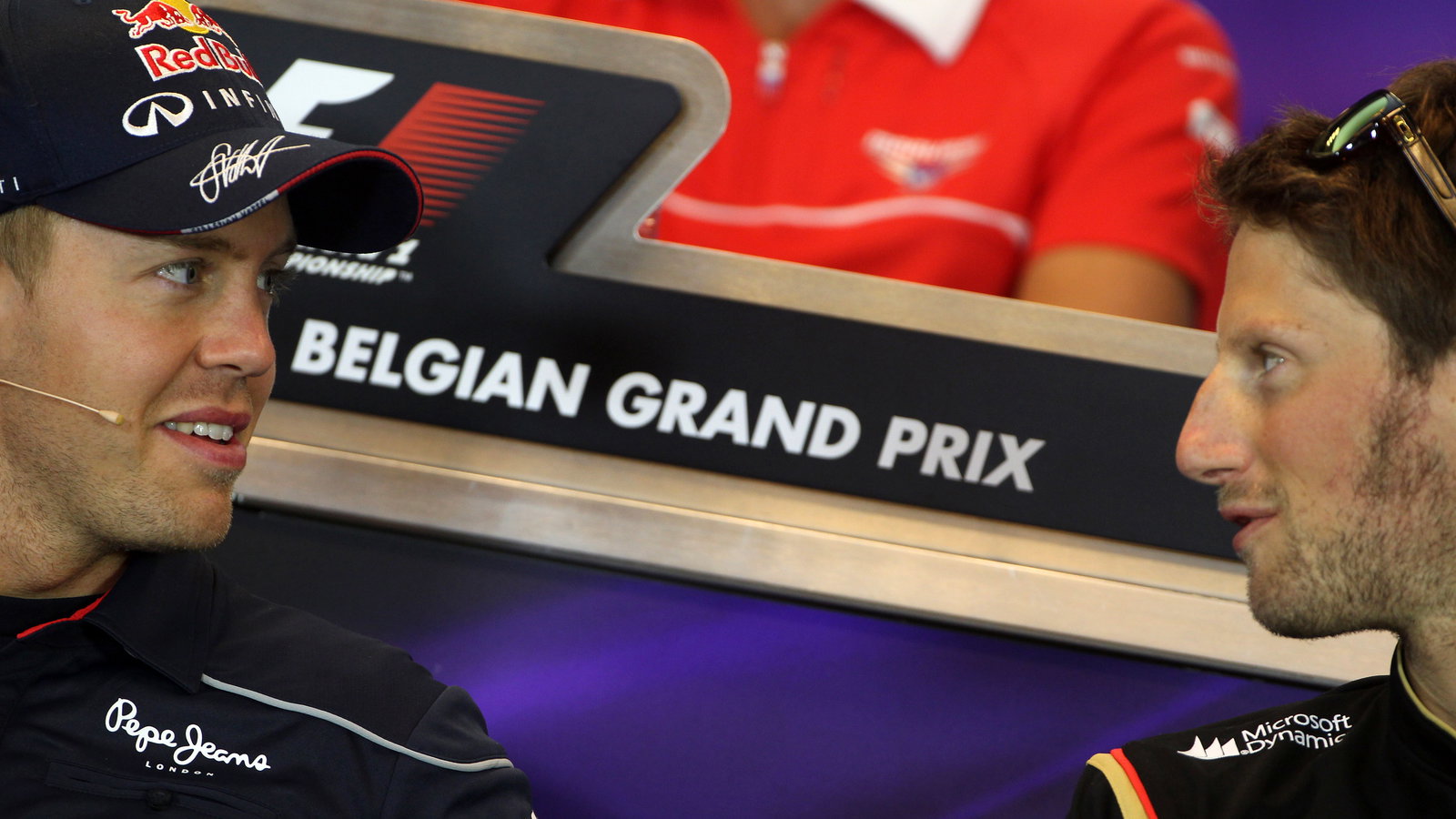 22.08.2013- Press conference, Sebastian Vettel (GER) Red Bull Racing RB9 and Romain Grosjean (FRA) L