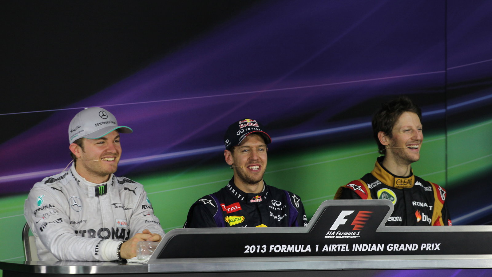 27.10.2013- Press conference: Sebastian Vettel (GER) Red Bull Racing RB9 (race winner), Nico Rosberg