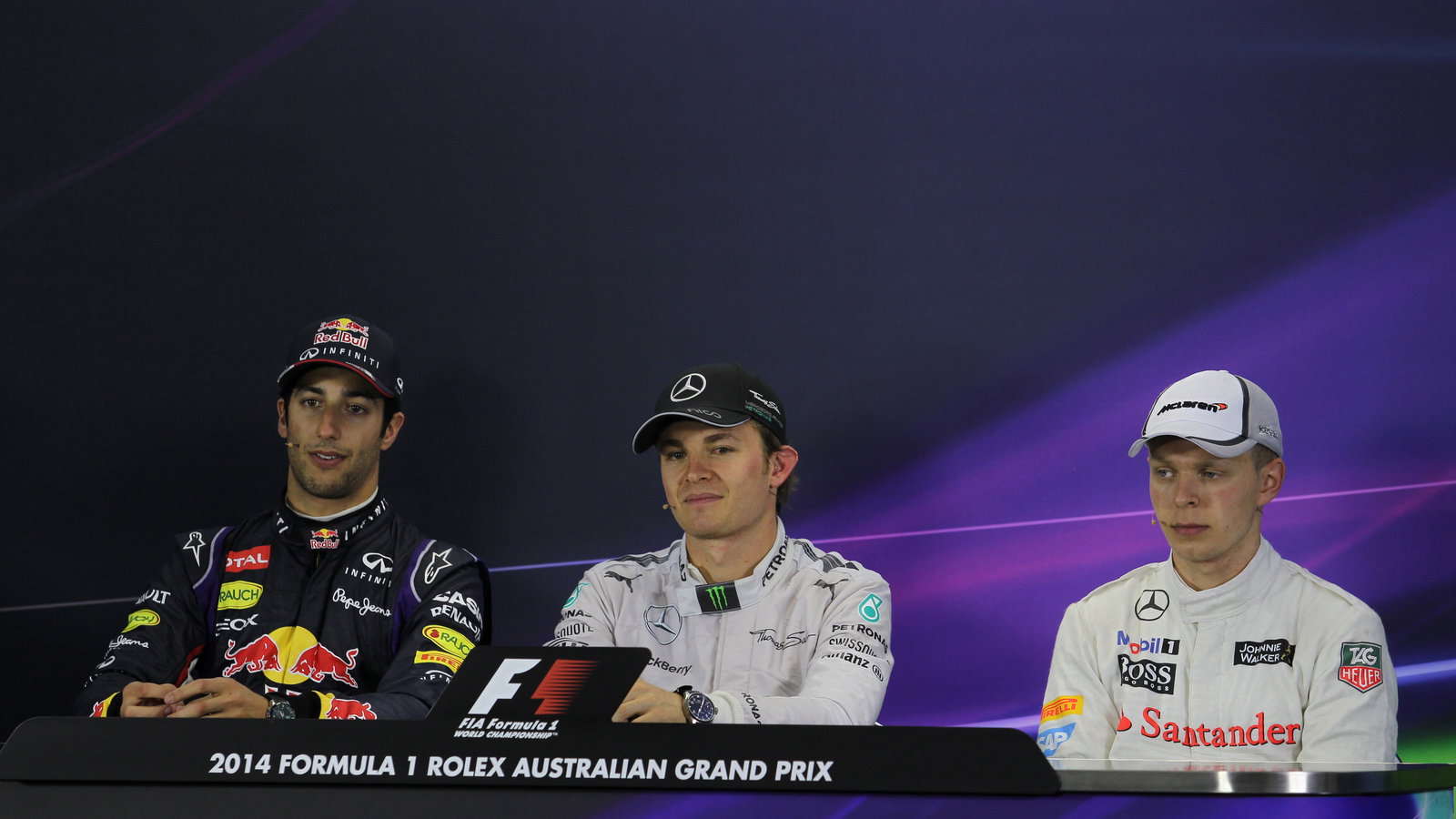 16.03.2014- Race, Press conference,Daniel Ricciardo (AUS) Red Bull Racing RB10, Nico Rosberg (GER) M