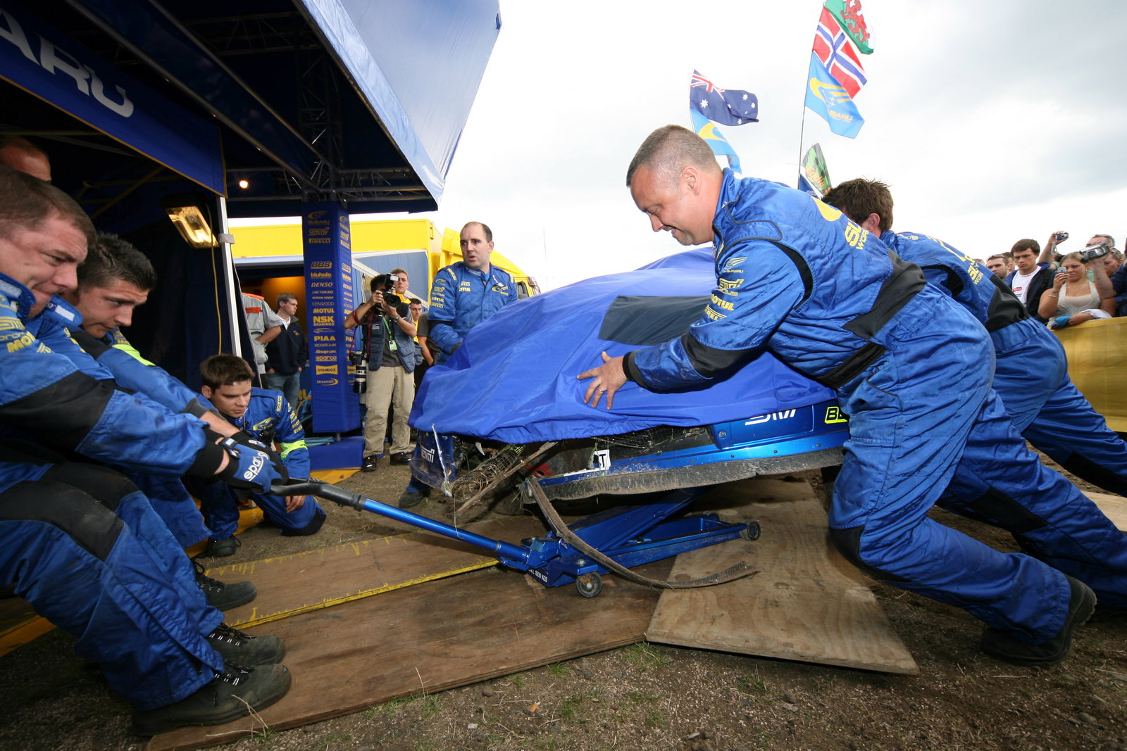 The damaged car of Petter Solberg (NOR) Subaru WRT Impreza WRC World Rally of Germany, 11-13 August
