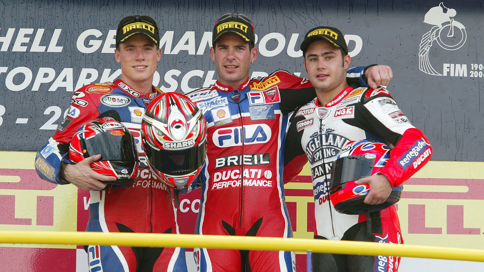 Toseland 2nd,Laconi 1st,Haslam,3rd, WSBK Race 2, Oschersleben, 2004
