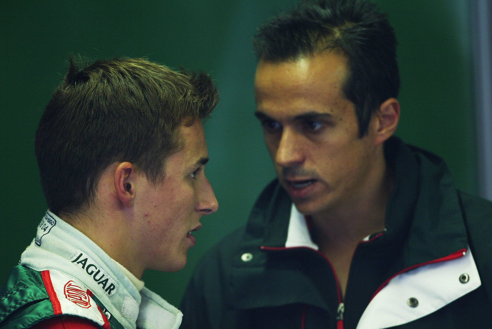 Christian Klein talks with his Jaguar engineer at Spa