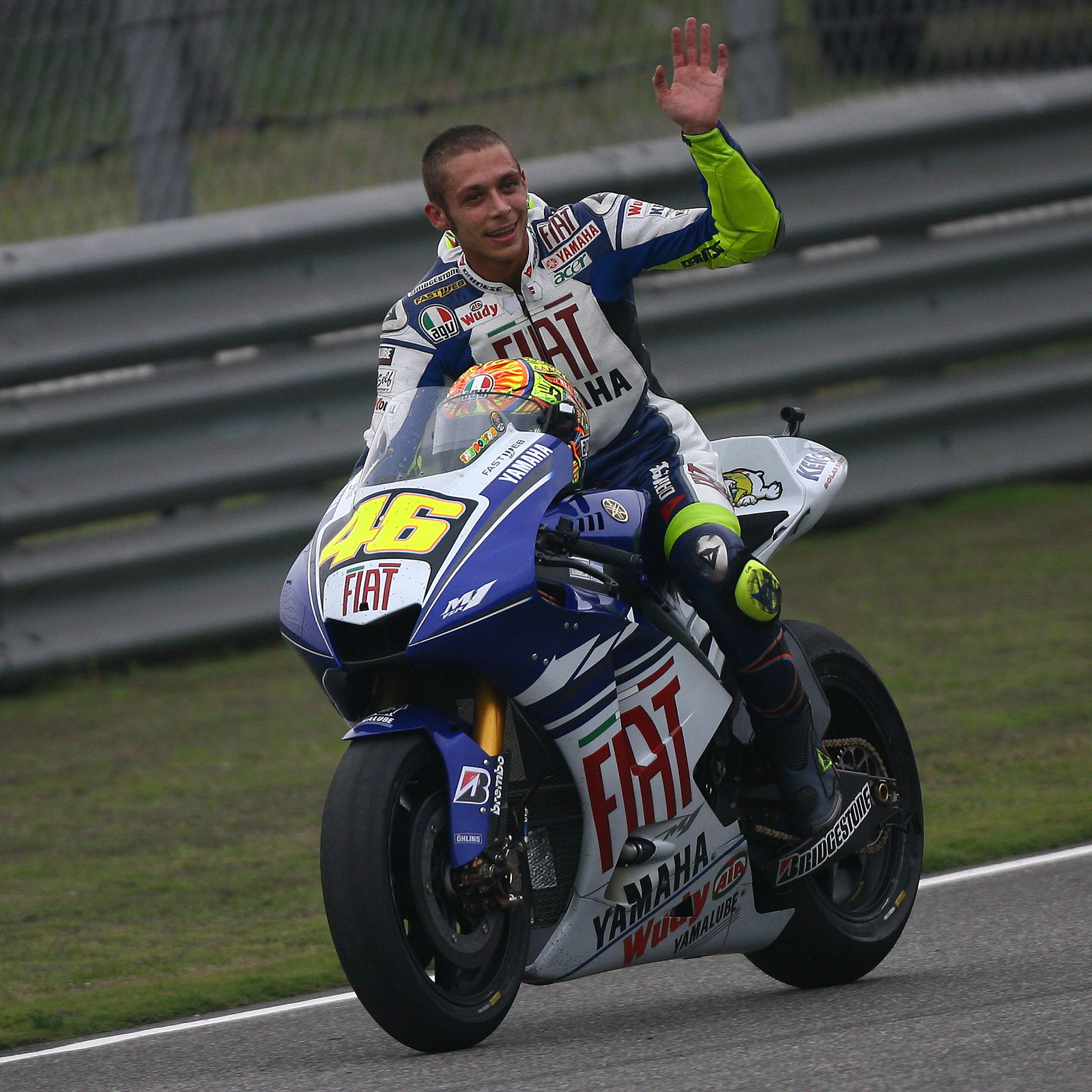 Rossi celebrates win, Chinese MotoGP 2008