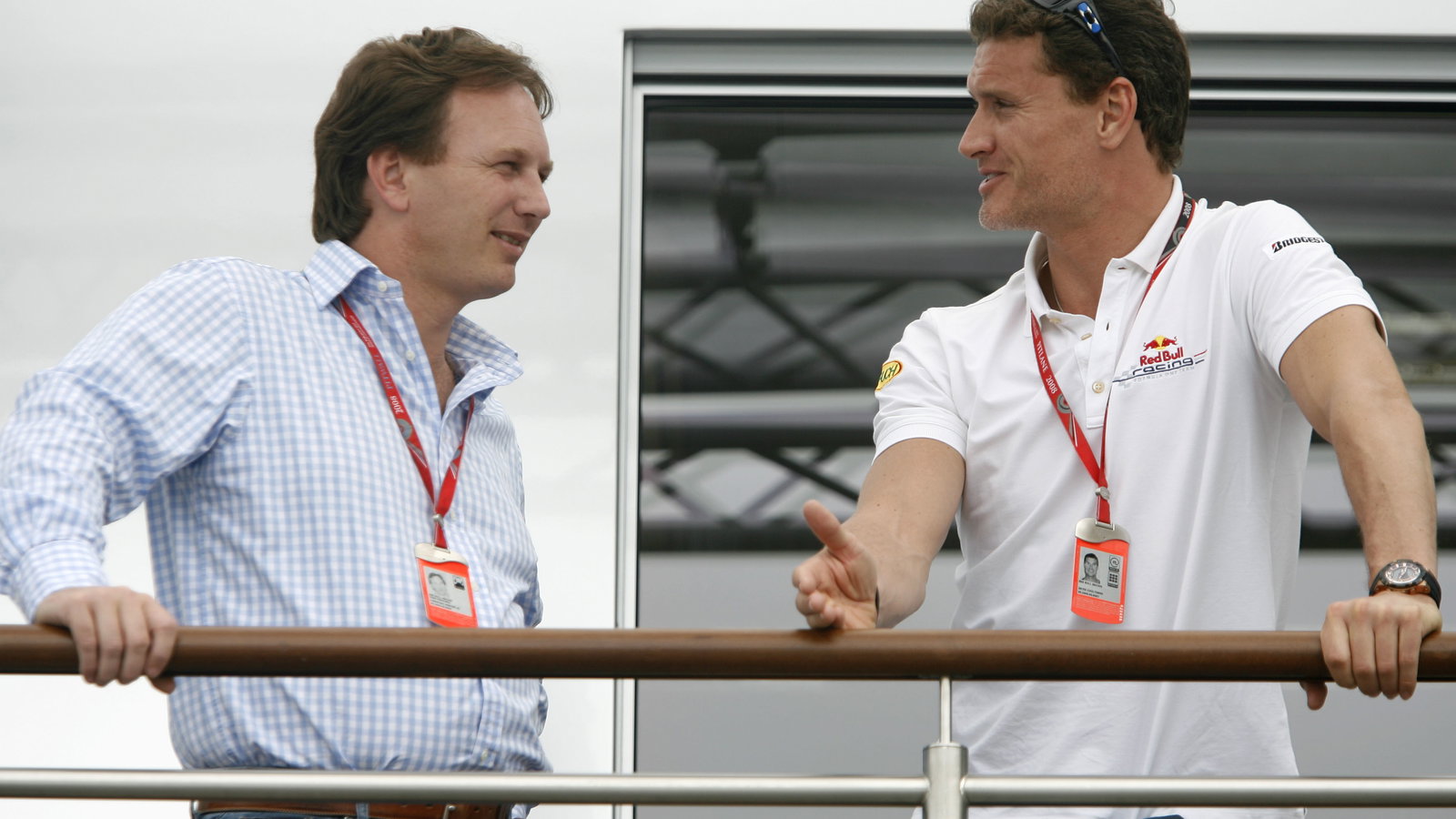 Christian Horner (NED) Red Bull Sporting Director, David Coulthard (GBR) Reb Bull RB4, French F1 Gra