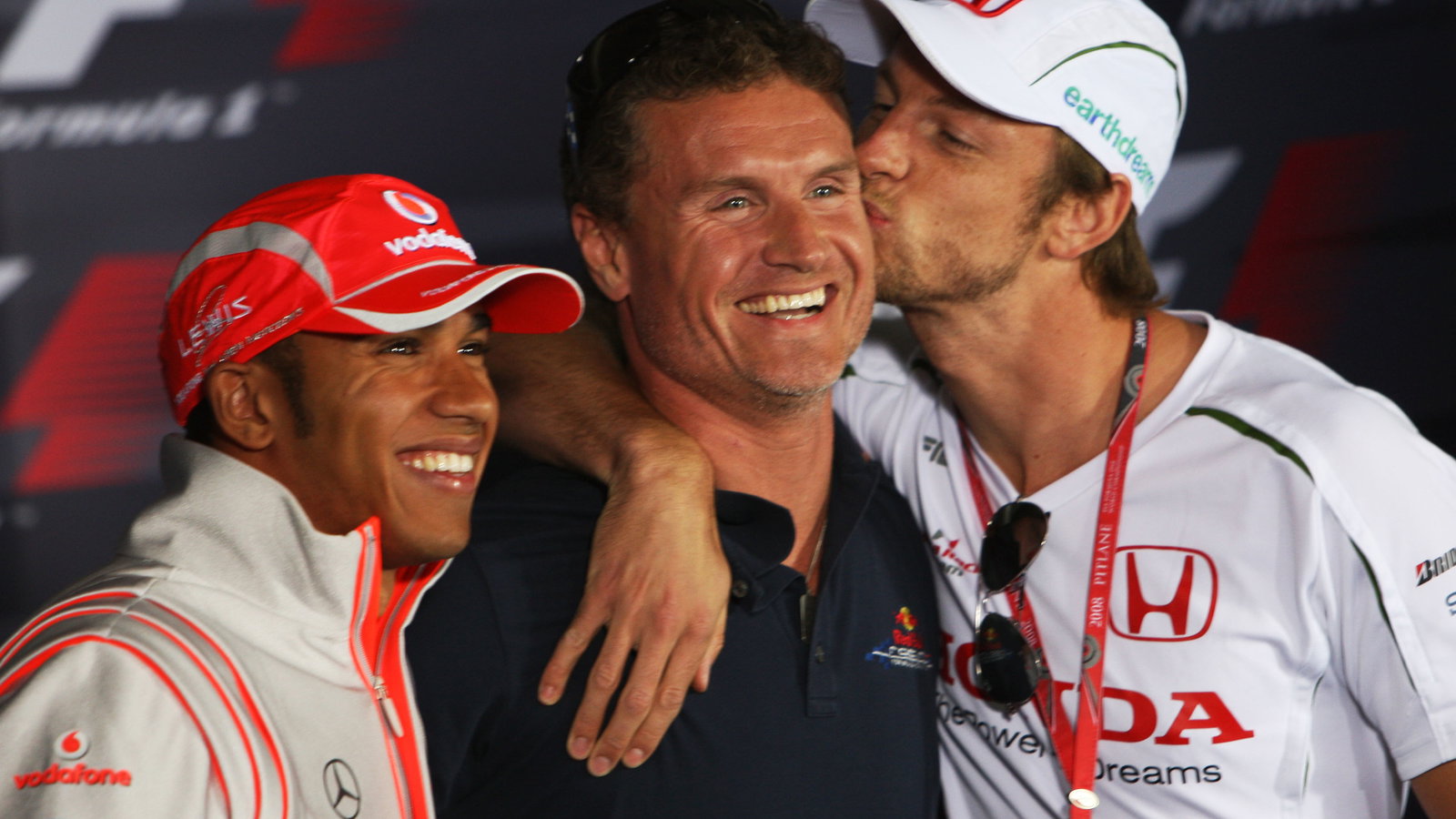 Lewis Hamilton (GBR) McLaren MP4-23, David Coulthard (GBR) Reb Bull RB4, Jenson Button (GBR) Honda R