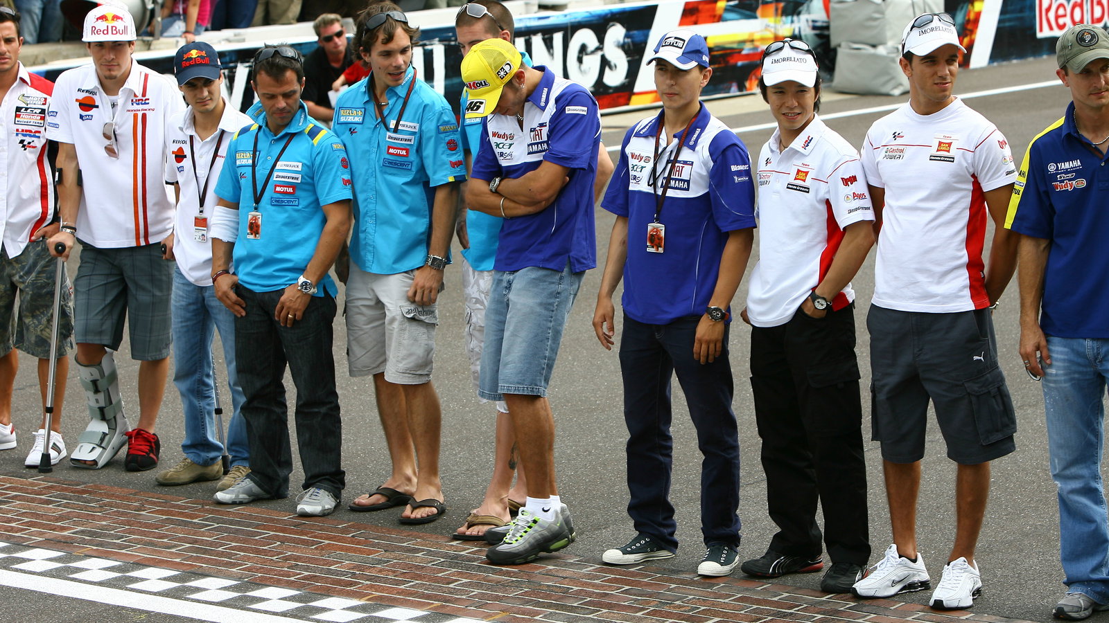 Rider line-up on the brick yard, Indianapolis MotoGP 2008