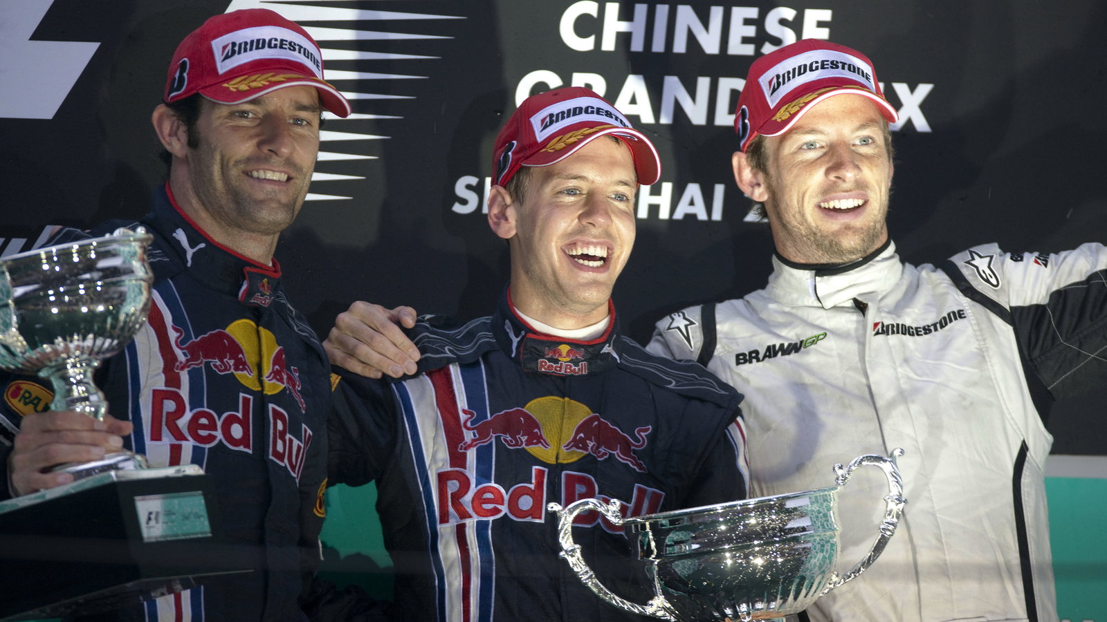 Mark Webber (AUS) Red Bull RB5, Sebastian Vettel (GER) Red Bull RB5, Jenson Button (GBR) Brawn BGP00