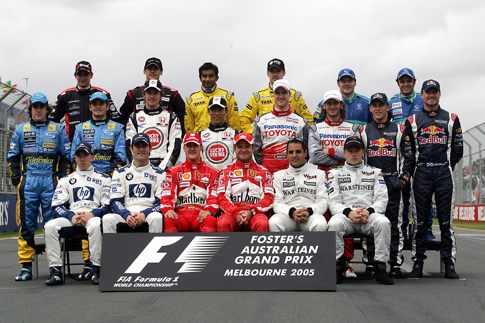 The 2005 F1 drivers pose for the annual group in Melbourne