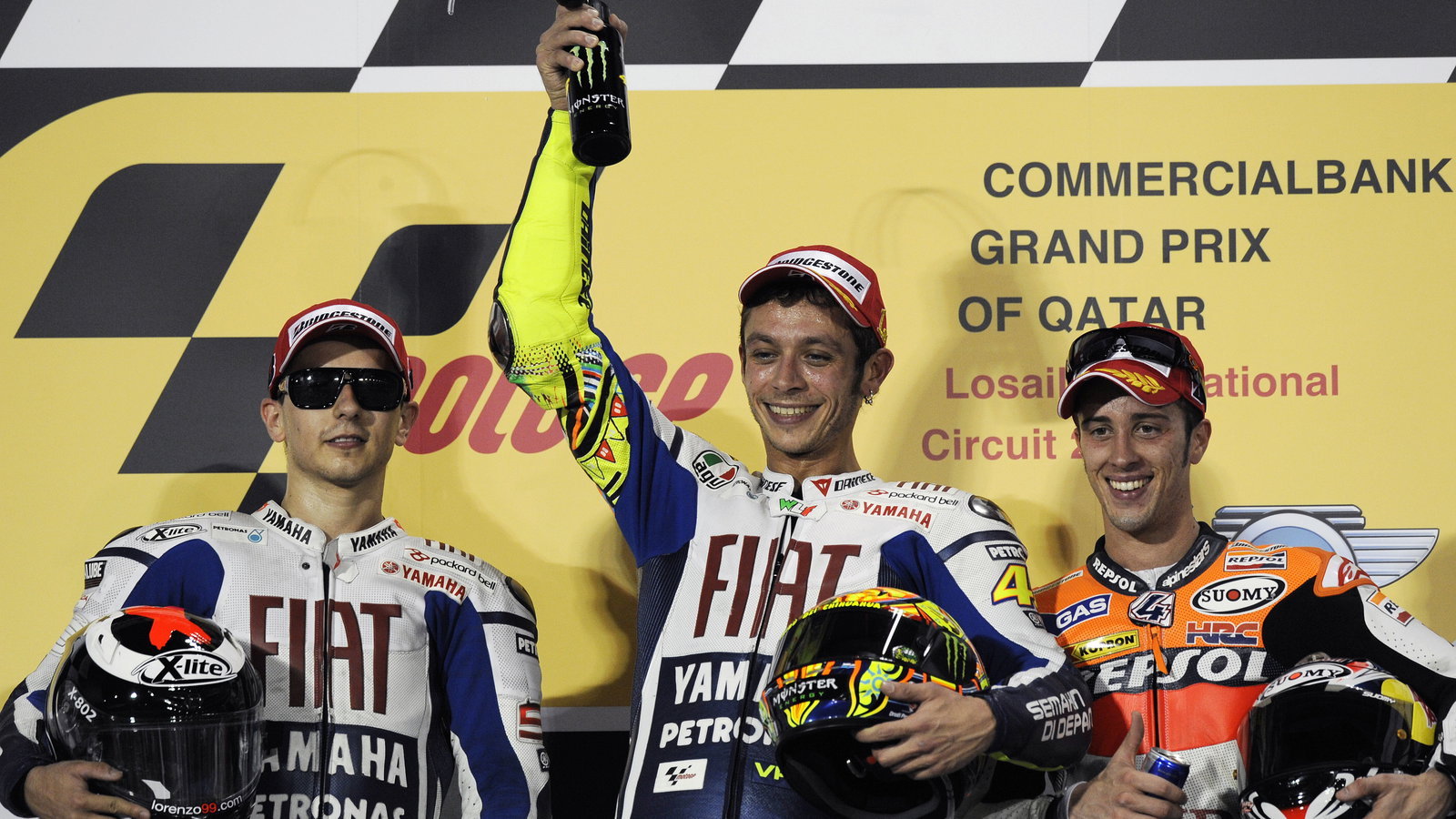 Lorenzo, Rossi and Dovizioso, Qatar MotoGP 2010