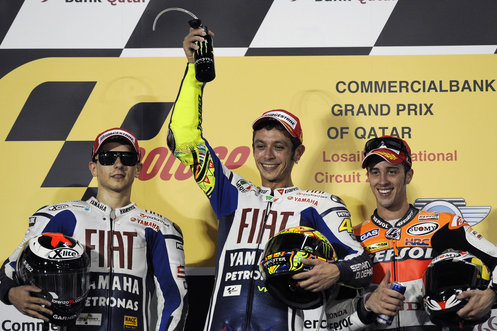 Lorenzo, Rossi and Dovizioso, Qatar MotoGP 2010