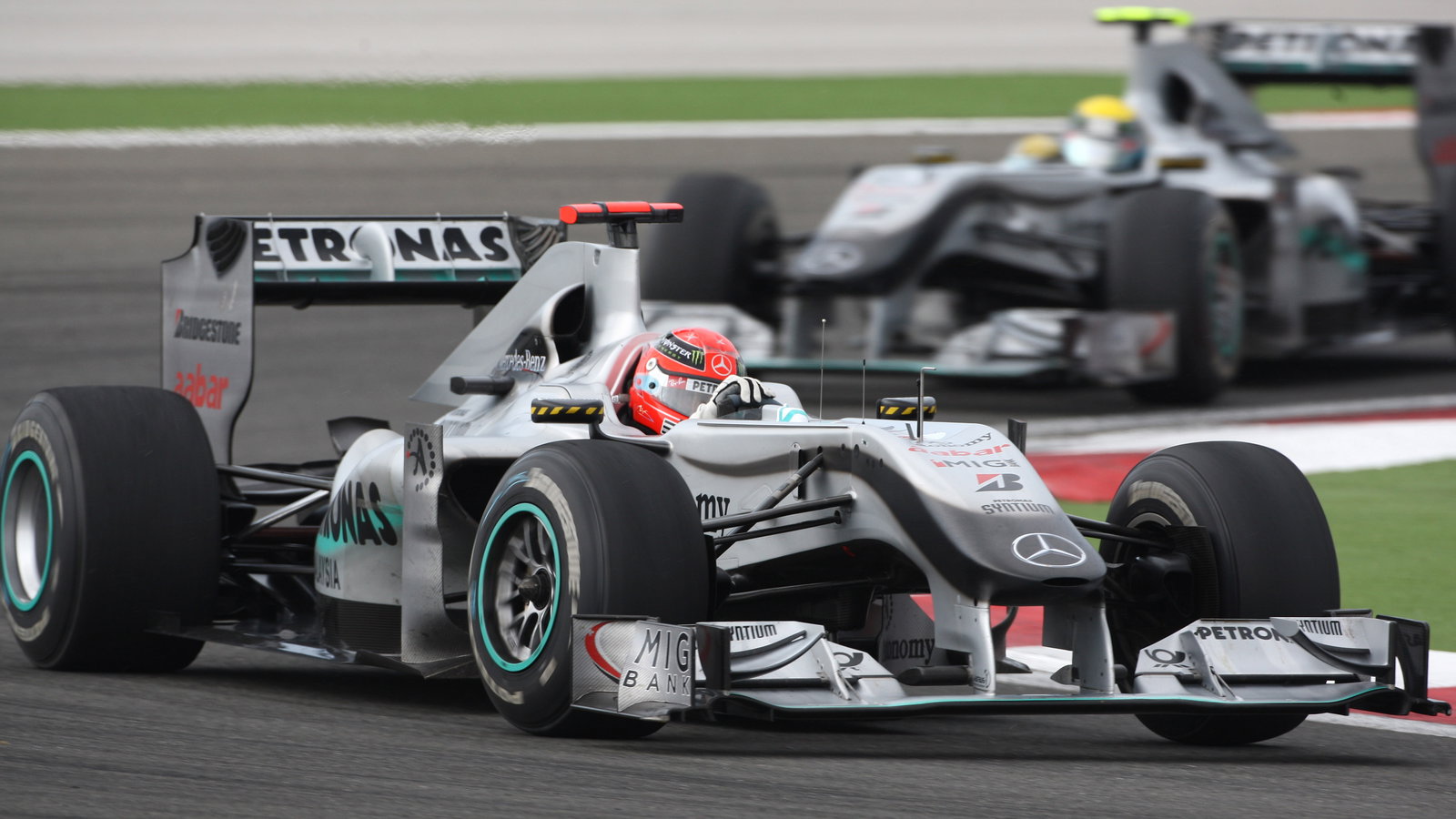 Race, Michael Schumacher (GER), Mercedes GP F1 Team, MGP W01 leads Nico Rosberg (GER), Mercedes GP