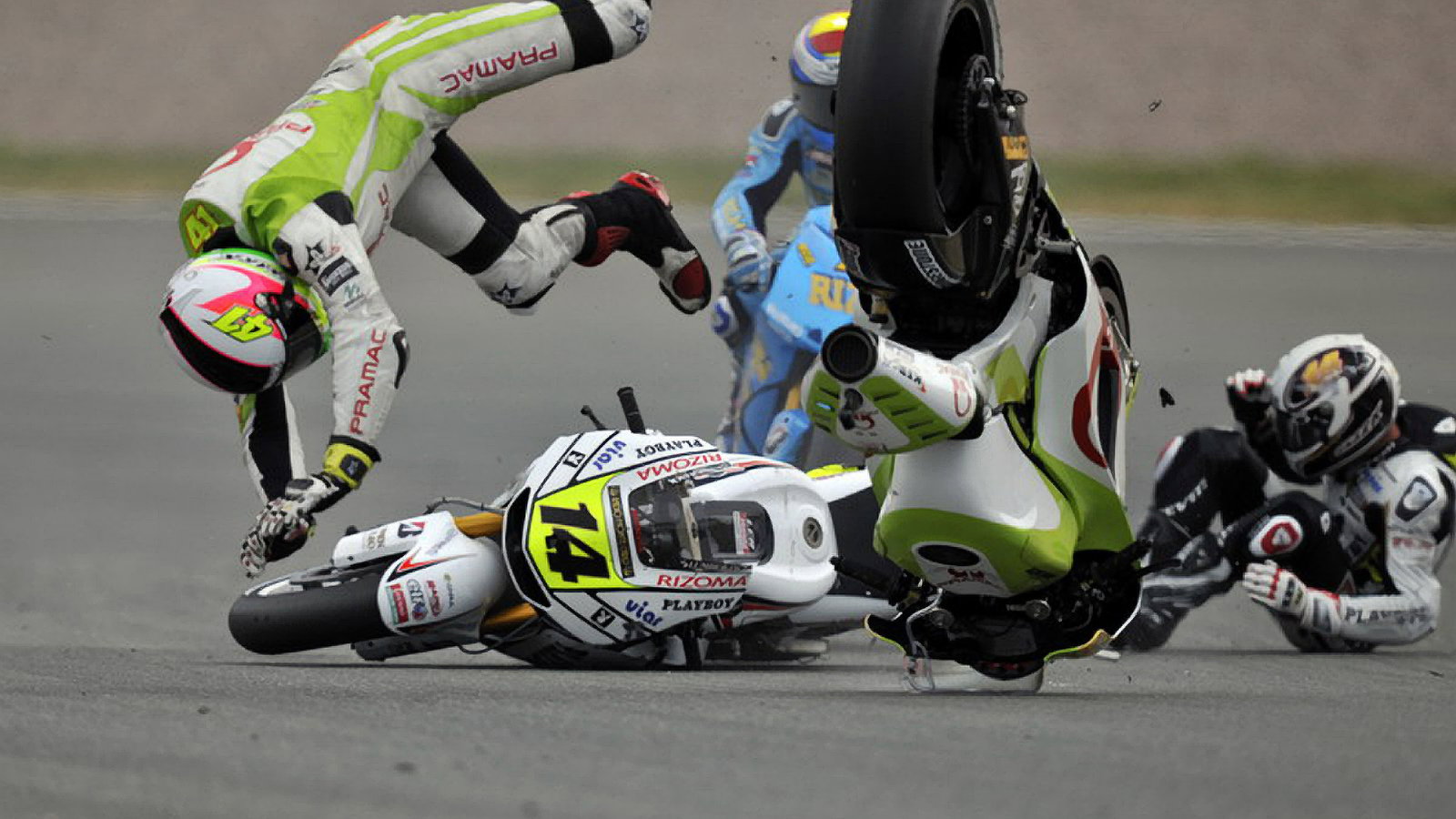 De Puniet and Espargaro crash, German MotoGP 2010. Photo courtesy of LCR Honda