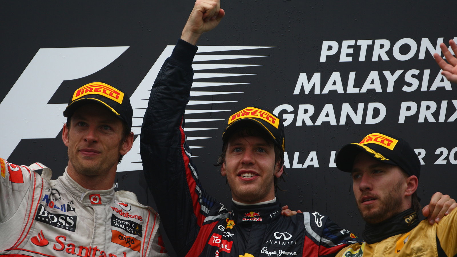 10.04.2011- Race, Sebastian Vettel (GER), Red Bull Racing, RB7 race winner, Jenson Button (GBR), McL