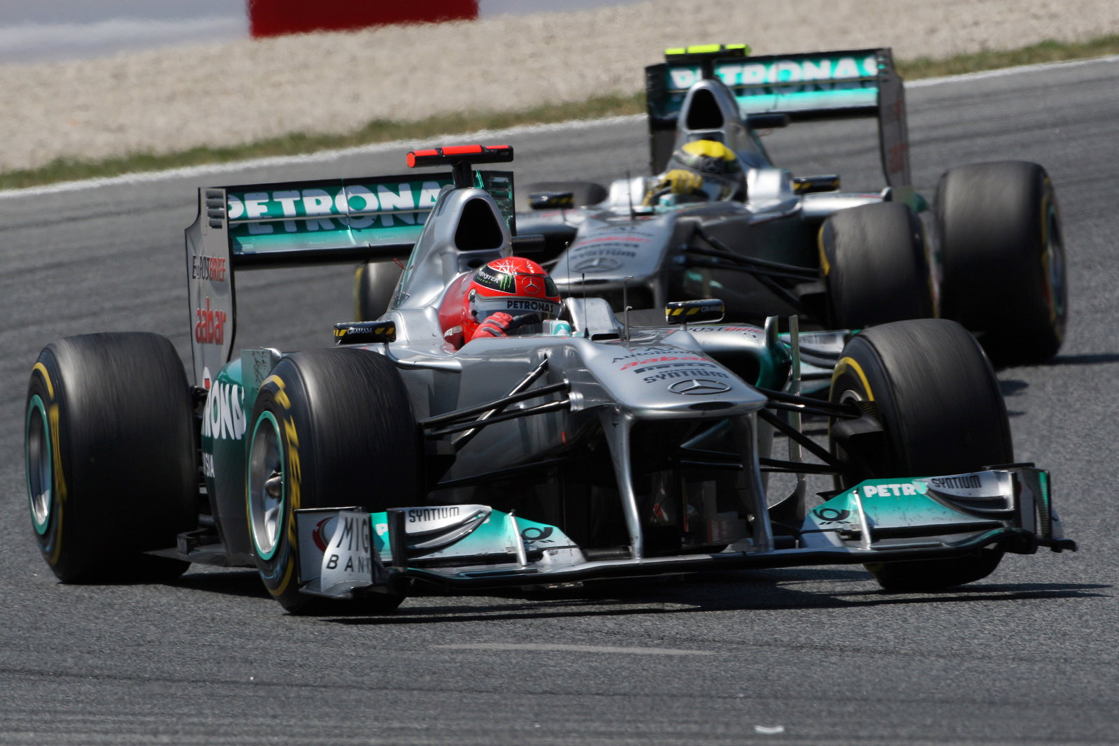 22.05.2011- Race, Michael Schumacher (GER), Mercedes GP Petronas F1 Team, MGP W02 leads Nico Rosberg