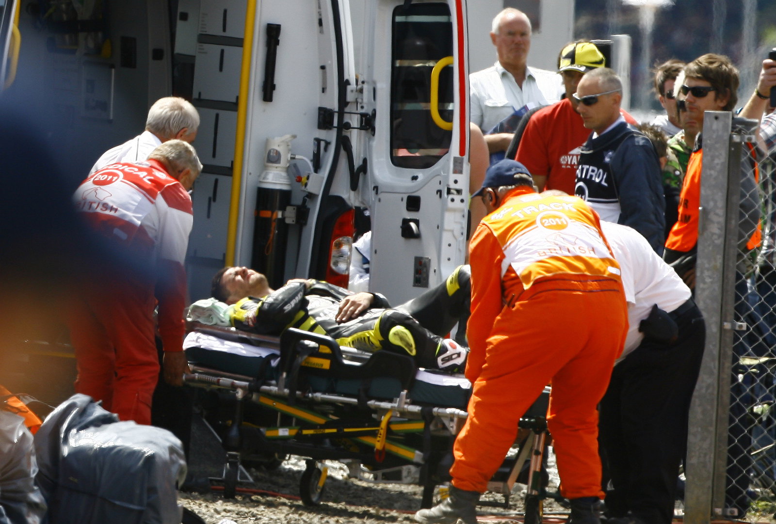 Injured Crutchlow on stretcher, British MotoGP 2011