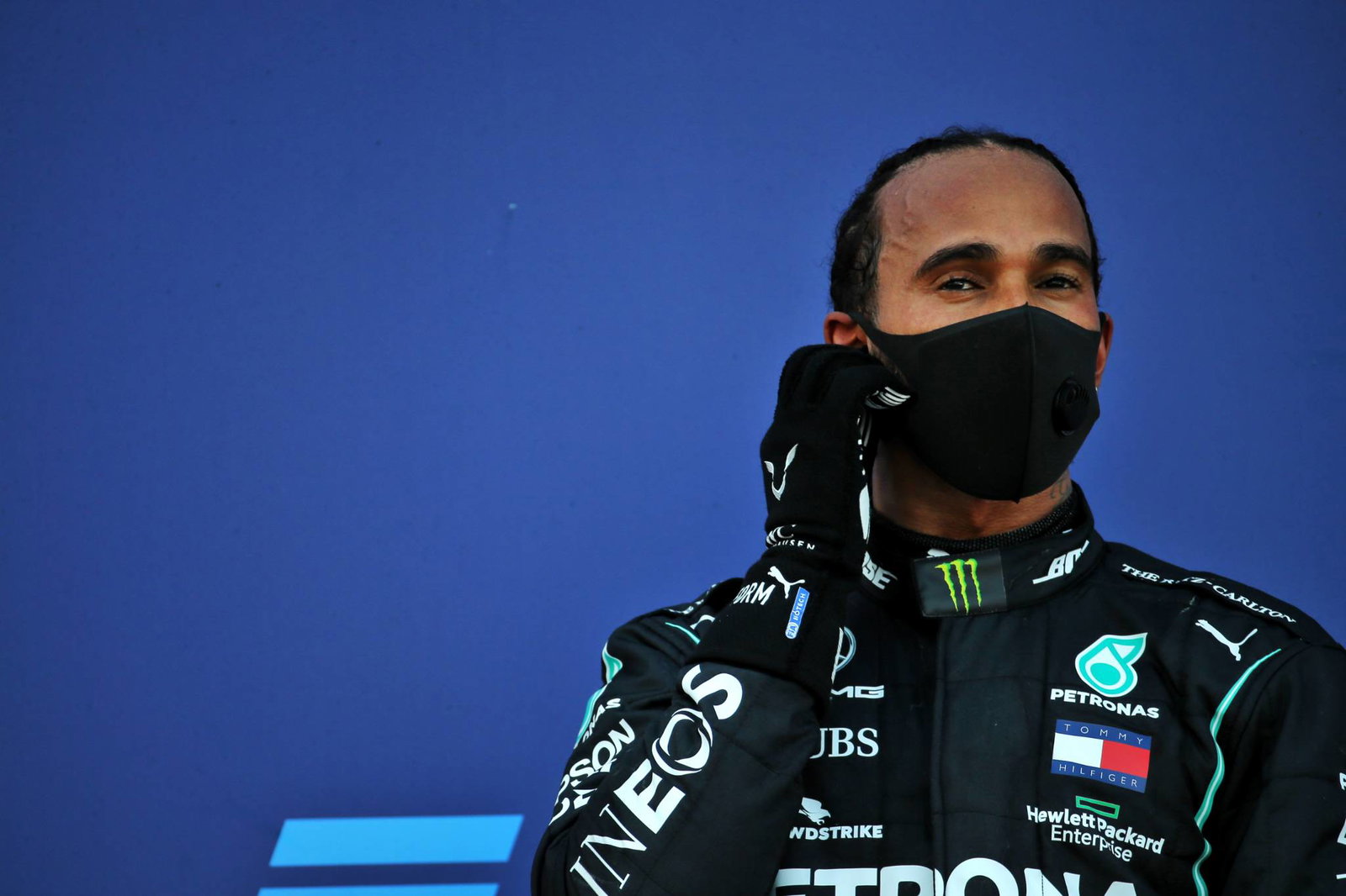 Third placed Lewis Hamilton (GBR) Mercedes AMG F1 on the podium.