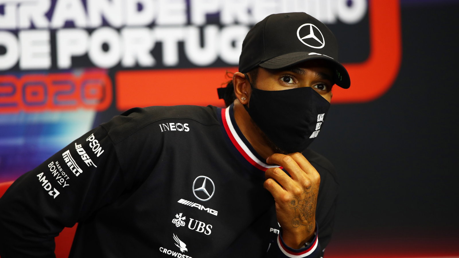 Lewis Hamilton (GBR) Mercedes AMG F1 in the FIA Press Conference.
