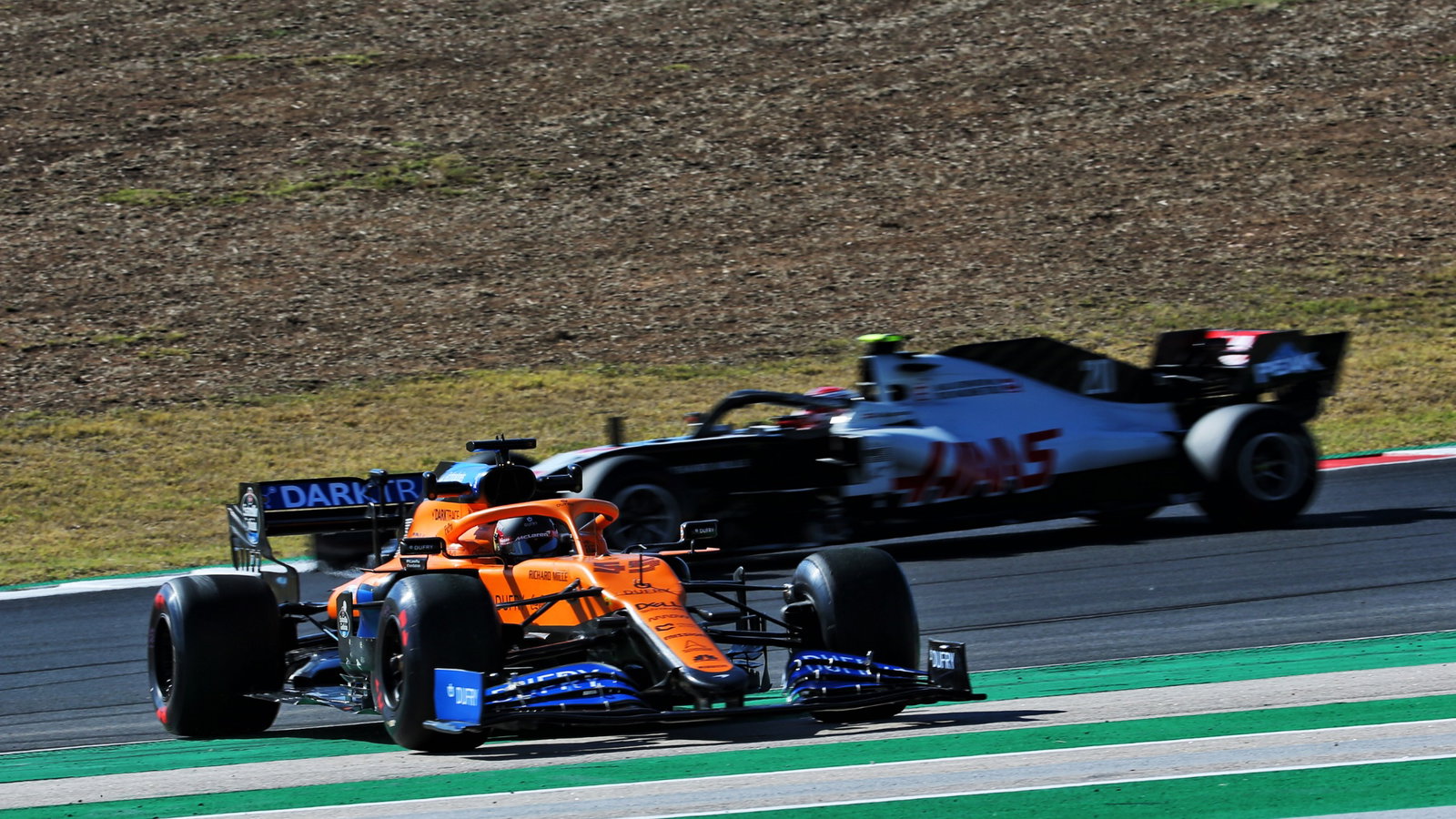 Lando Norris (GBR) McLaren MCL35 spins in the second practice session.