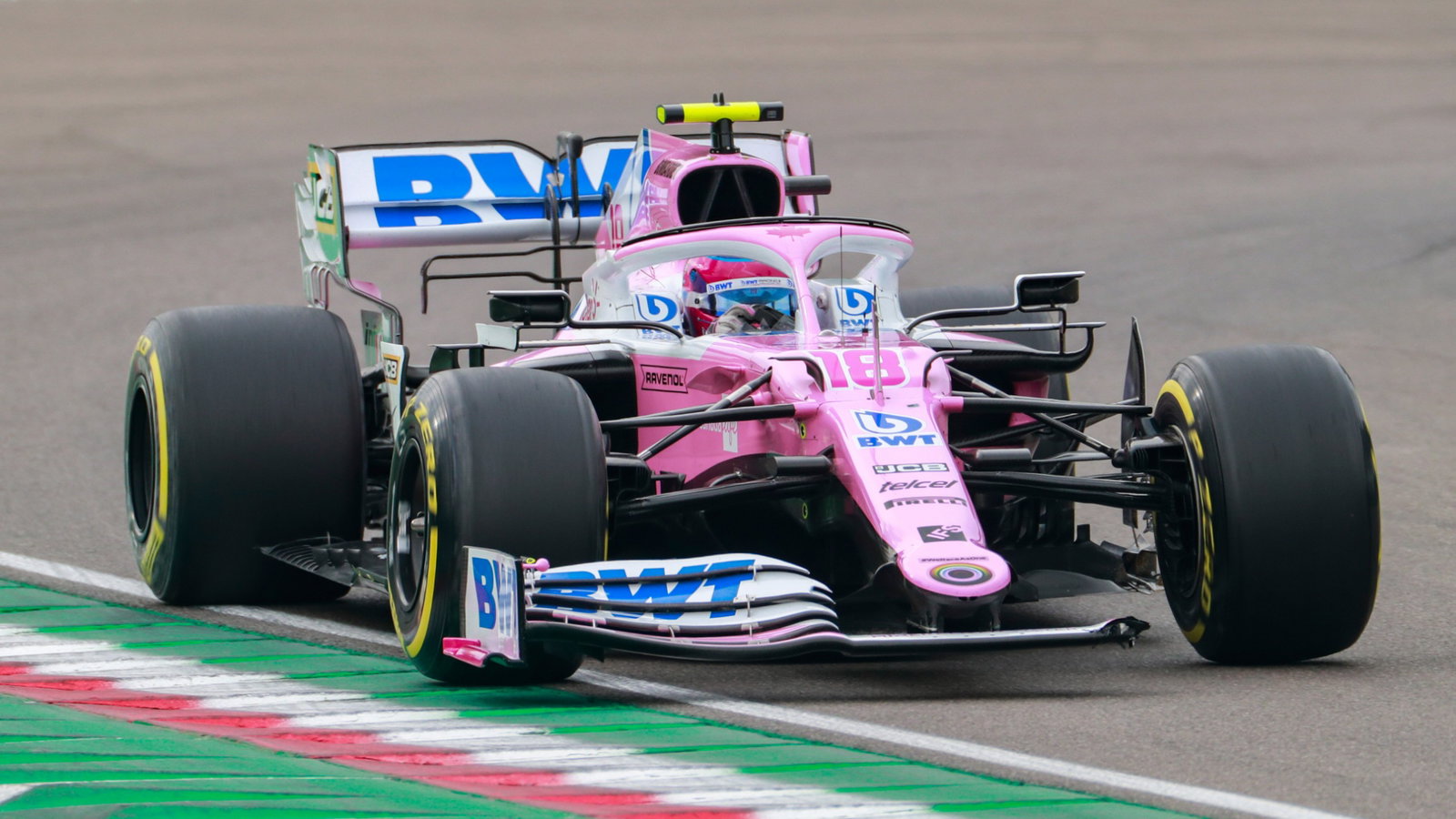 Lance Stroll (CDN) Racing Point F1 Team RP20 with a broken front wing.