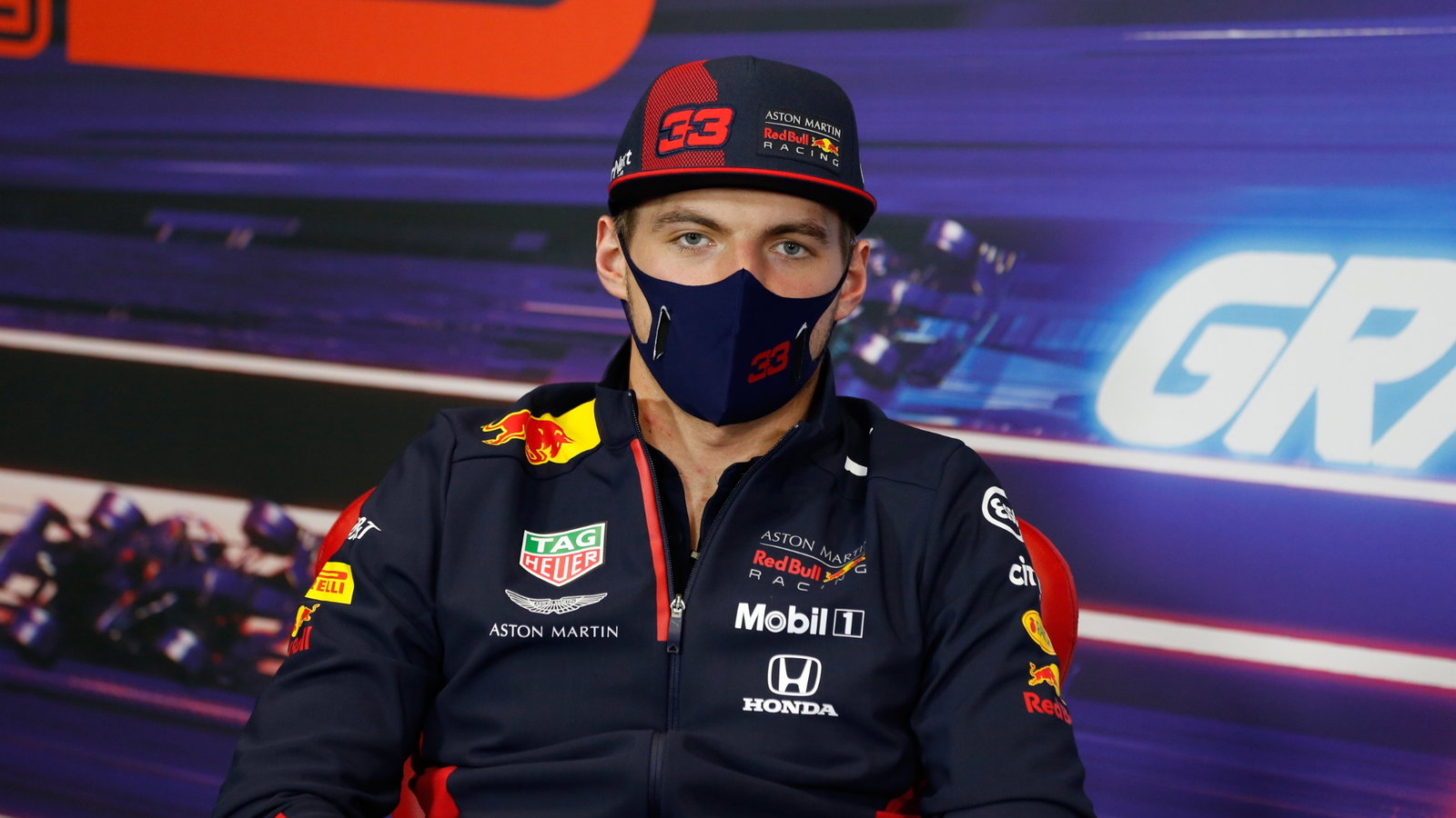 Max Verstappen (NLD) Red Bull Racing in the FIA Press Conference.