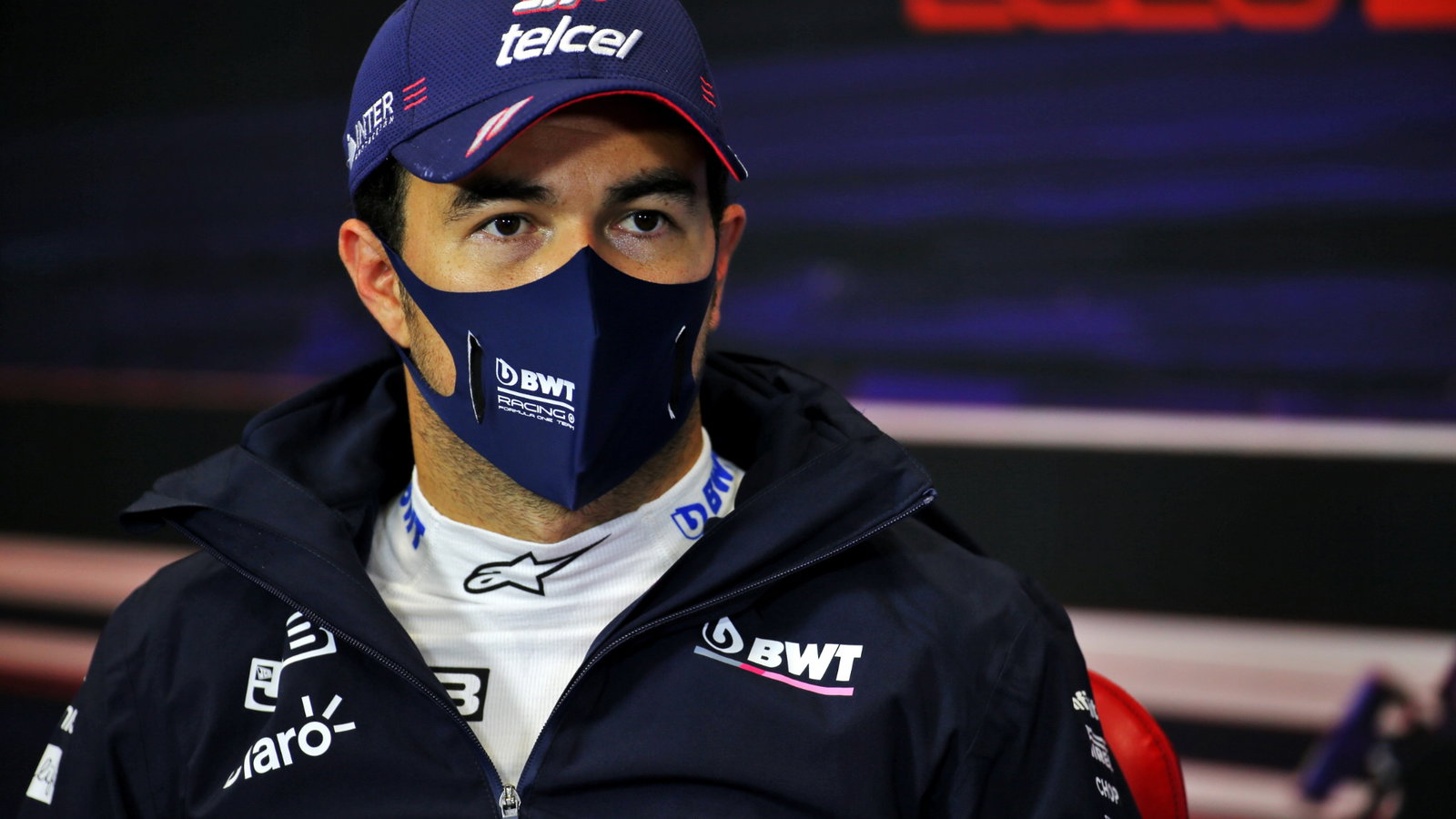 Sergio Perez (MEX) Racing Point F1 Team in the post qualifying FIA Press Conference.