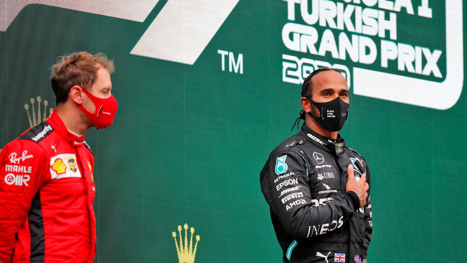 Race winner and World Champion Lewis Hamilton (GBR) Mercedes AMG F1 celebrates on the podium.