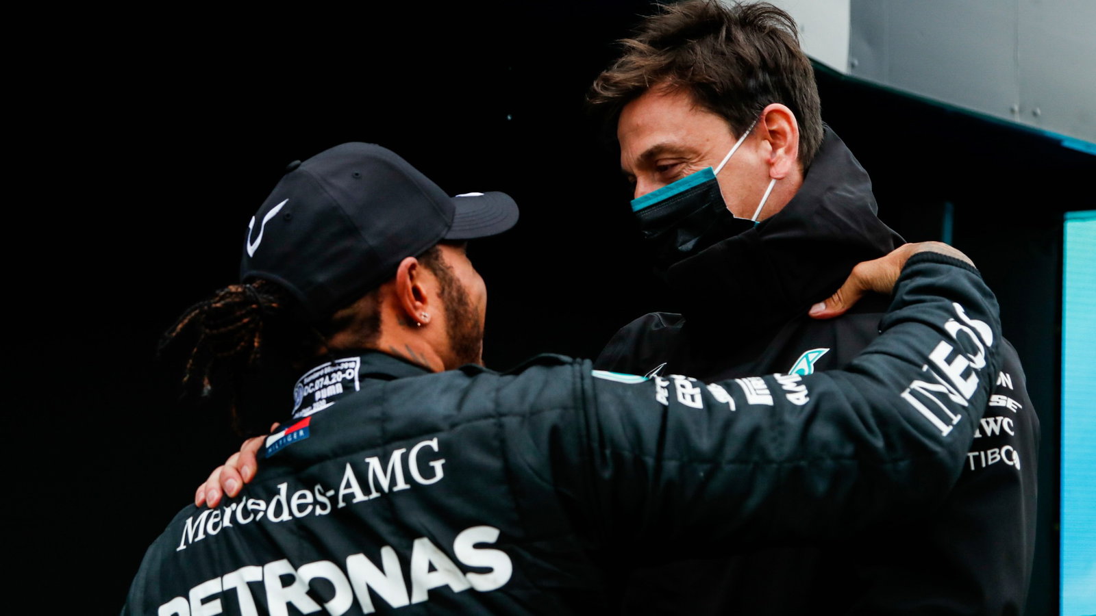 Race winner and World Champion Lewis Hamilton (GBR) Mercedes AMG F1 celebrates in parc ferme with Toto Wolff (GER) Mercedes AMG F1 Shareholder and Executive Director.