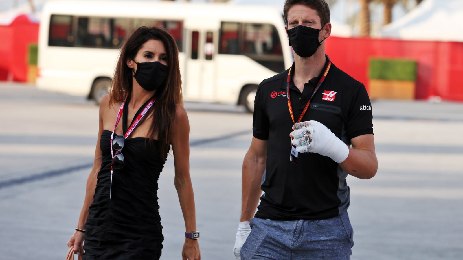 Romain Grosjean (FRA) Haas F1 Team with his wife Marion Grosjean (FRA).