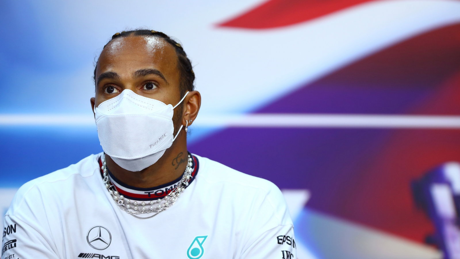 Lewis Hamilton (GBR) Mercedes AMG F1 in the FIA Press Conference.