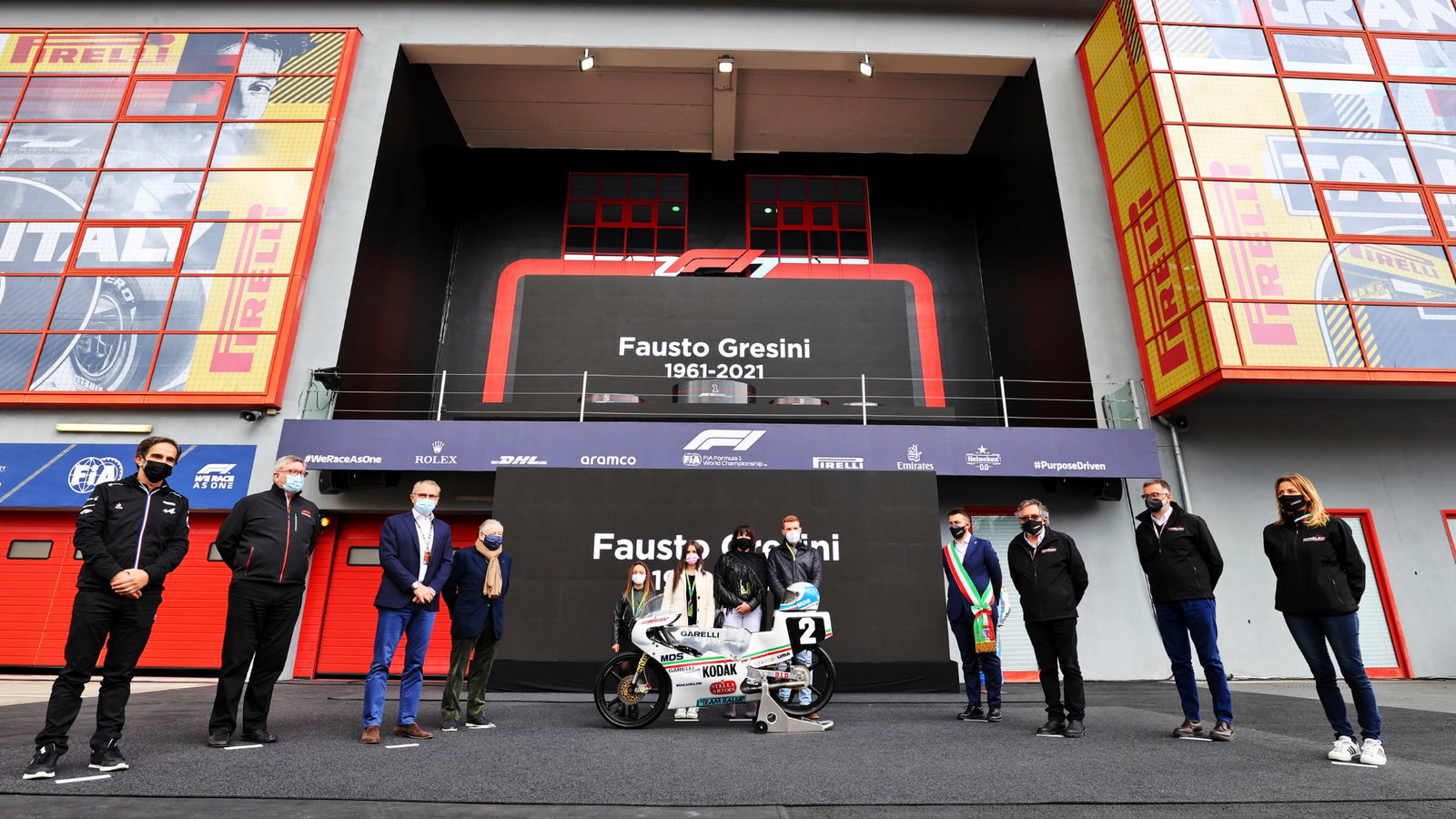 F1 pays tribute to two time 125cc World Champion and Moto GP Team Manager Fausto Gresini (ITA).