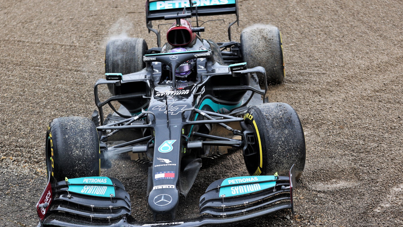 Lewis Hamilton (GBR) Mercedes AMG F1 W12 reverses back on to the circuit after going off at Tosa.