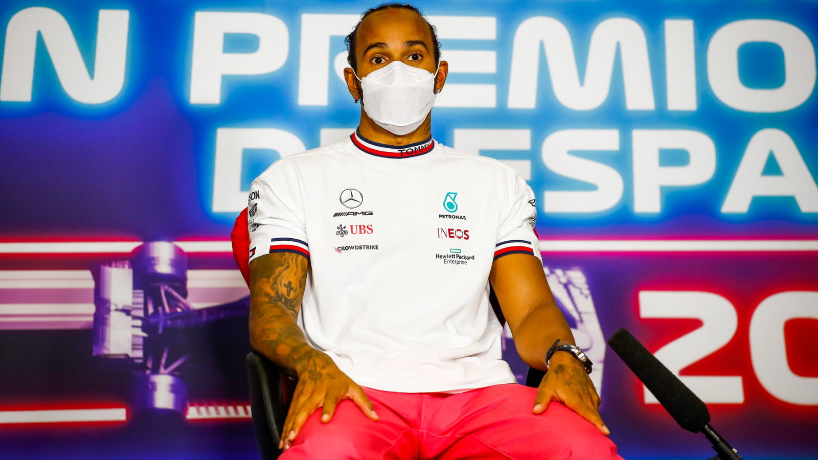 Lewis Hamilton (GBR) Mercedes AMG F1 in the post race FIA Press Conference.