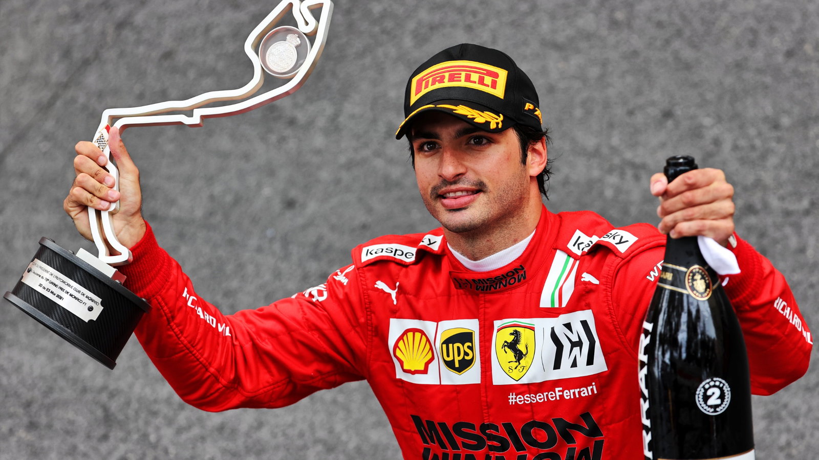 Carlos Sainz Jr (ESP) Ferrari celebrates his third position in parc ferme.