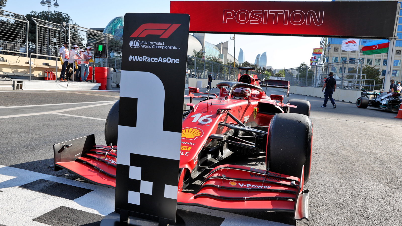 Pole sitter Charles Leclerc (MON) Ferrari SF-21 in parc ferme.