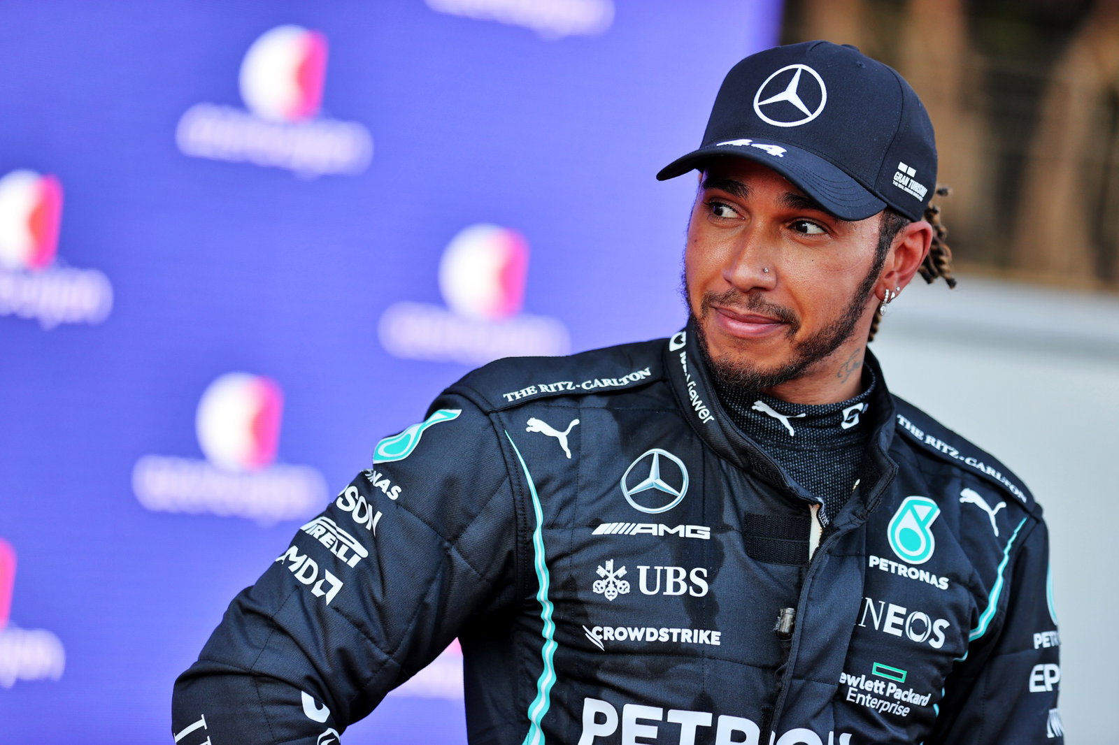 Lewis Hamilton (GBR) Mercedes AMG F1 in qualifying parc ferme.