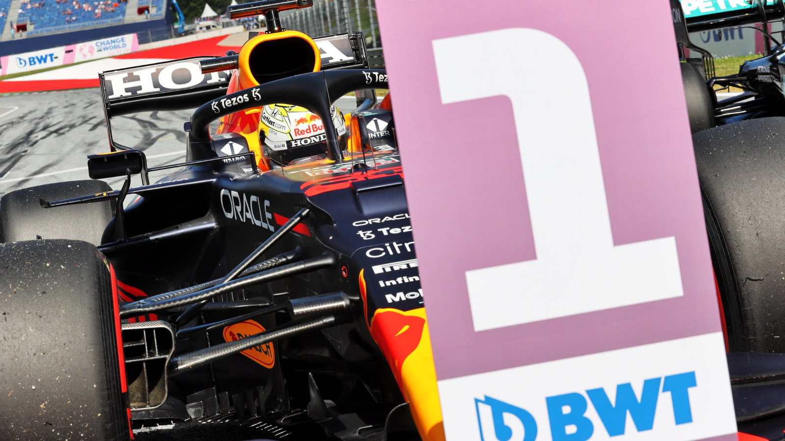 Pole sitter Max Verstappen (NLD) Red Bull Racing RB16B in qualifying parc ferme.