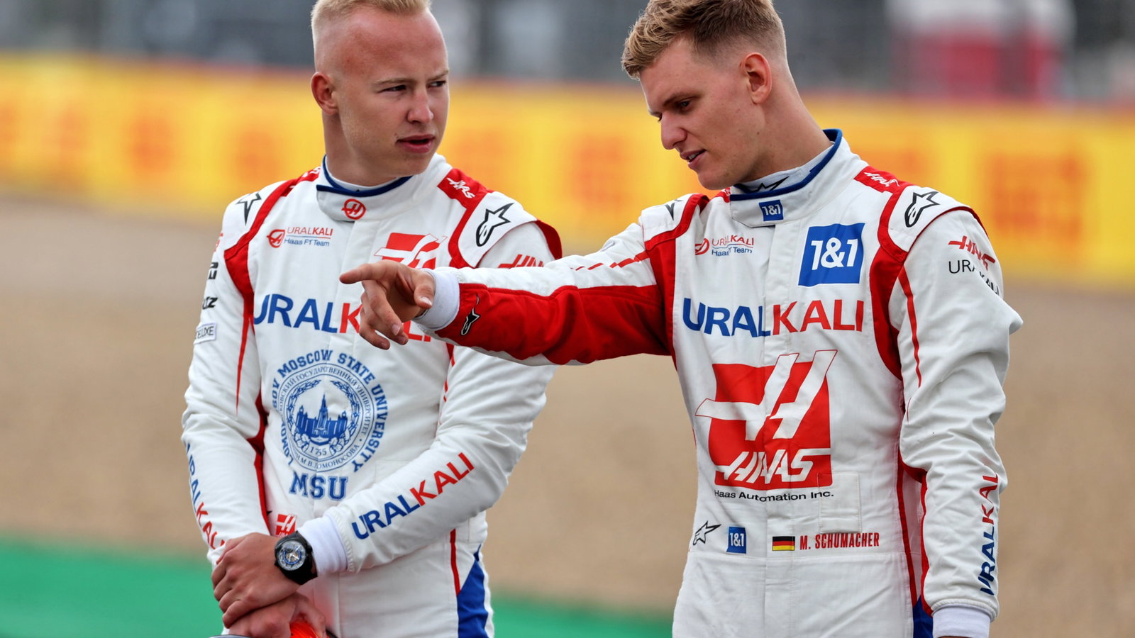 (L to R): Nikita Mazepin (RUS) Haas F1 Team and team mate Mick Schumacher (GER) Haas F1 Team - 2022 Car Launch.
