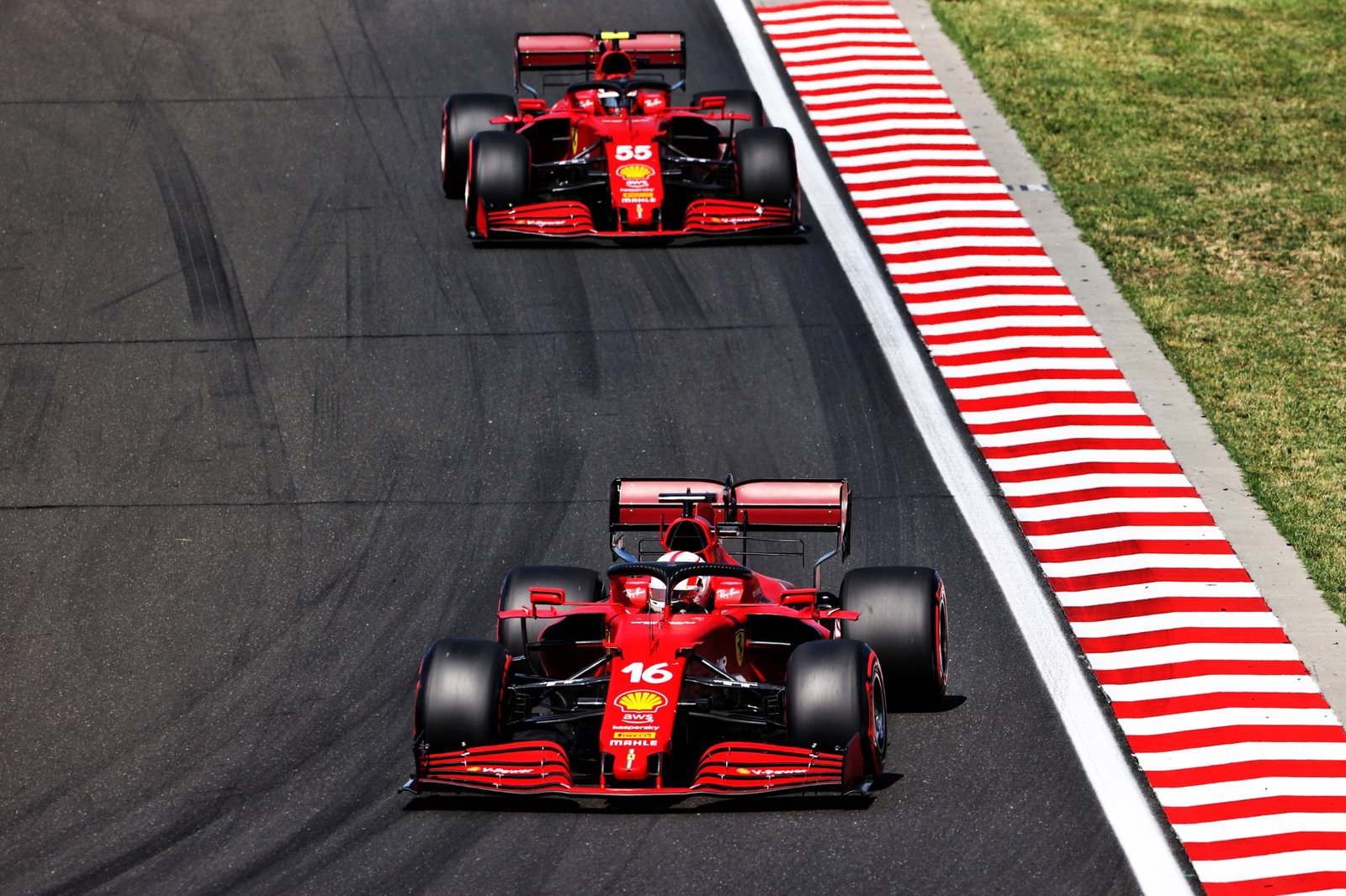 Charles Leclerc (MON) Ferrari SF-21 leads team mate Carlos Sainz Jr (ESP) Ferrari SF-21.