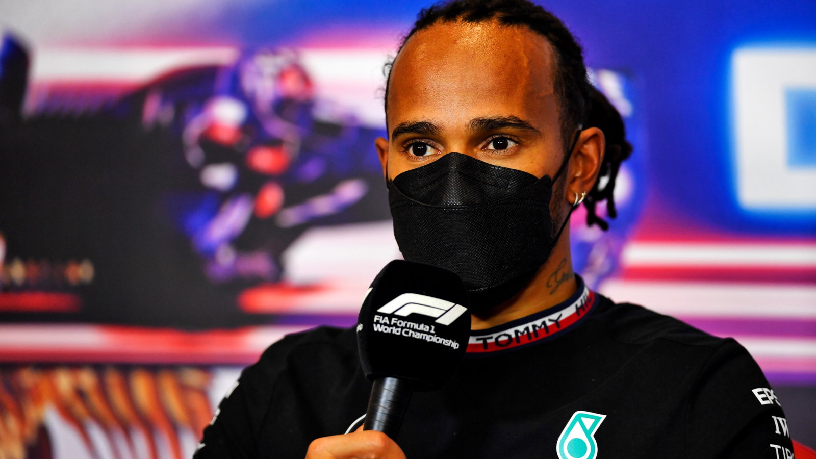 Lewis Hamilton (GBR) Mercedes AMG F1 in the post race FIA Press Conference.