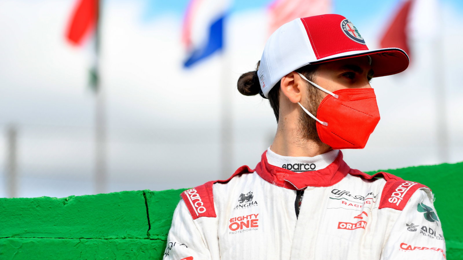 Antonio Giovinazzi (ITA) Alfa Romeo Racing on the grid.