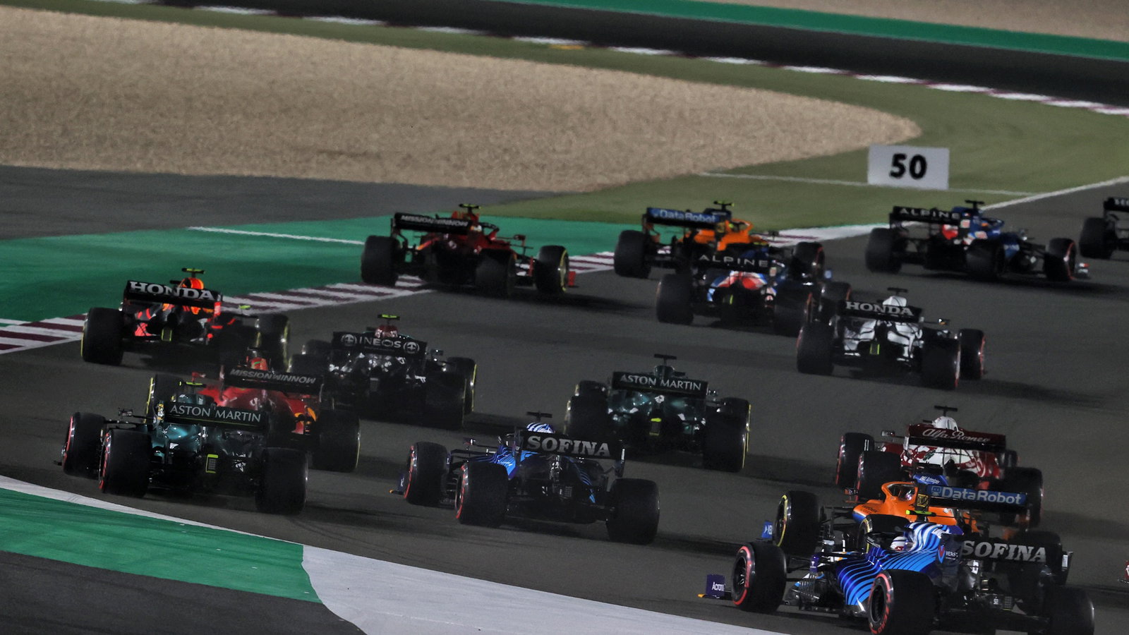 Nicholas Latifi (CDN) Williams Racing FW43B at the start of the race.