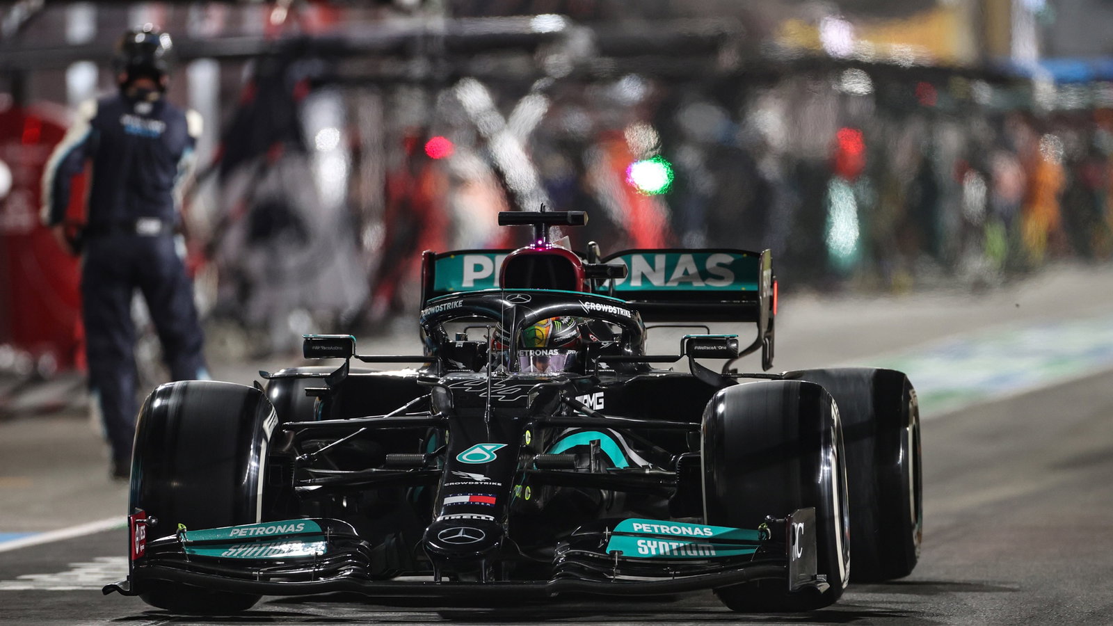 Lewis Hamilton (GBR) Mercedes AMG F1 W12 leaves the pits.