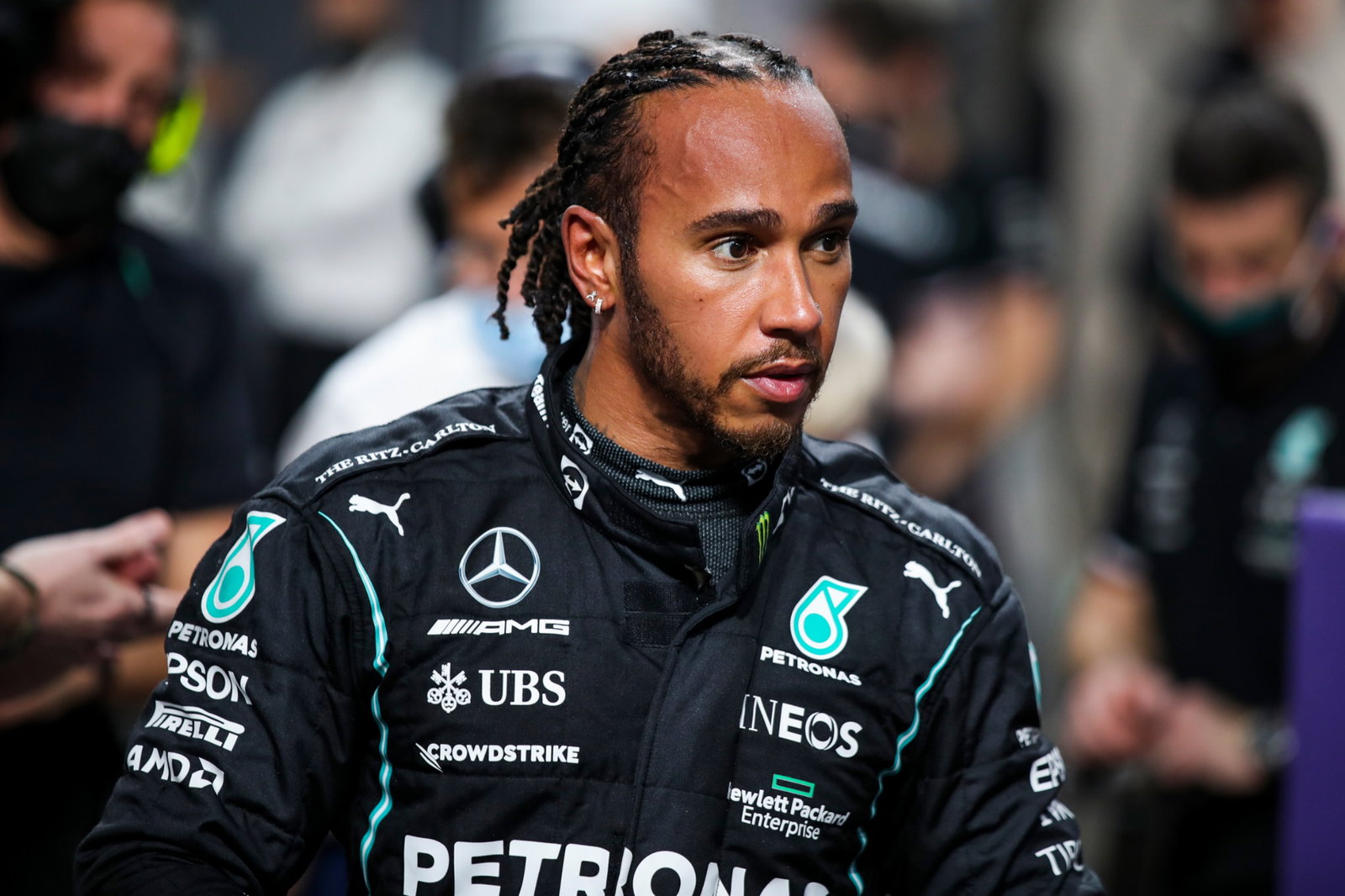 Pole sitter Lewis Hamilton (GBR) Mercedes AMG F1 in qualifying parc ferme.