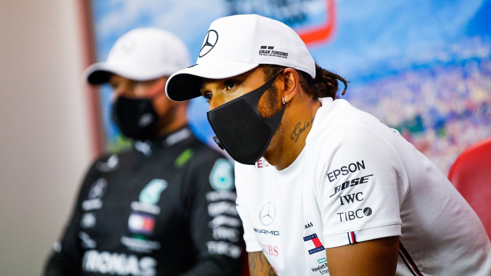 Lewis Hamilton (GBR) Mercedes AMG F1 in the post race FIA Press Conference.