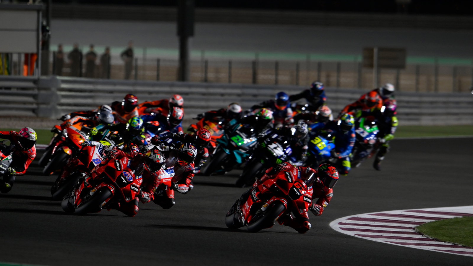 Francesco Bagnaia first lap, MotoGP race, Qatar MotoGP, 28 March 2021